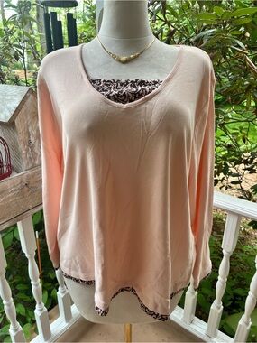 SB Active Womens 3X Pink Layered Long Sleeve Top Scroll Trim Soft Stretch